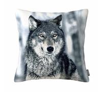 Housse de coussin décorative en coton et lin Motif loup 45,7 x 45,7 cm