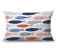 Housse de coussin décorative en coton et lin - Motif poisson dans l'océan - 30,5 x 50,8 cm