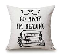 Housse de coussin décorative en coton et lin pour amateur de livres - Motif lunettes noires - 45,7 x 45,7 cm