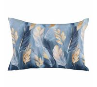 Housse de Coussin décorative en Plumes Bleues et dorées, 35,6 x 50,8 cm, Motif Peinture à l'huile Moderne, dégradé de Blanc, taie d'oreiller rectangulaire saisonnière pour canapé, lit, Salon