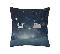 Housse de coussin décorative en polyester aspect lin rustique pour salon et bureau Motif flocons de neige flous