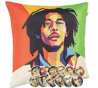 Housse de coussin décorative en tapisserie - Motif Pop Art - Imprimé des deux côtés - Bob Marley - 40 x 40 cm - Sans rembourrage
