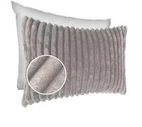 Housse de coussin décorative en velours côtelé ultra doux à rayures Lilli 30 x 50 cm avec rembourrage Gris clair