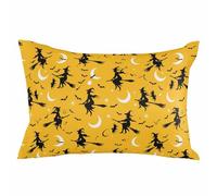 Housse de Coussin décorative Halloween au Curcuma 40 x 60 cm, Motif sorcière Volante, Chauve-Souris, Lune, taie d'oreiller rectangulaire saisonnière pour canapé, lit, Salon