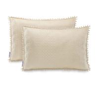 Housse de coussin décorative - MEADORE - Beige - 50 x 70 cm - Motif plissé, pompons