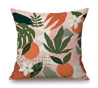 Housse de coussin décorative orange avec motifs floraux et abstraits - 45,7 x 45,7 cm