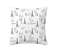 Housse de coussin décorative Paris avec fermeture éclair dissimulée, motif Capital Love, motif européen, taie d'oreiller non rétractable pour canapé, chambre, voiture, salon, noir et blanc, 61 x 61 cm