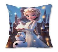 Housse de coussin décorative pour enfant La Reine des Neiges avec motif double face - Fermeture éclair dissimulée - Pour lit, canapé, chaise, voiture - 45 x 45 cm