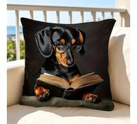 Housse de coussin décorative pour la maison, la chambre à coucher, le salon, motif teckel amusant de 45,7 cm, cadeau pour les amoureux des chiens (noir)