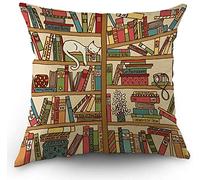 Housse de coussin décorative pour les amateurs de livres et chats endormis sur une bibliothèque Bo One 45 cm x 45 cm