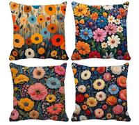Housse de Coussin d'extérieur, imperméable Coussin, 30X30cm Lot de 4 Couleur Fleur Carré Lin Double Face Imprimé Taie d'oreiller Décor Maison Chambre Salon Canapé Balcon Patio Jardin Chaise Model-0802