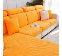 Housse De Coussin Dossier De Canapé Jacquard 1 2 3 4 Places Couvre De Coussin De SièGe De Canapé Universelle Protege Pour D'Assise Autoportant, Fermeture Par Cordon(L: 65-95cm- W: 65-95cm,Orange)