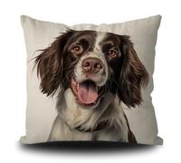 Housse de coussin drôle anglaise Springer Spaniel Chien Chiot Art Housse de coussin décorative pour canapé canapé lit Amoureux des chiens Cadeau Lin Blanc 40 x 40 cm Double face Style 4