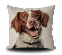 Housse de coussin drôle Bretagne Épagneul Chien Chiot Art Housse de coussin décorative pour canapé canapé-lit Chien Amoureux Cadeau Lin Blanc 50 x 50 cm Double Face Style 3