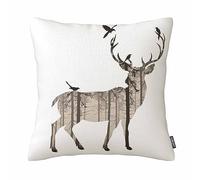 Housse de coussin en coton et lin avec motif cerf et oiseau 45,7 x 45,7 cm