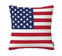 Housse de coussin en coton et lin Motif drapeau américain Rouge/blanc/bleu 45,7 x 45,7 cm