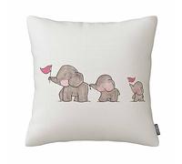Housse de coussin en coton et lin Motif petits éléphants 45,7 x 45,7 cm