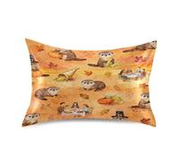 Housse de coussin en flanelle avec motif de loutre de Thanksgiving - Blanc - 50,8 x 101,6 cm