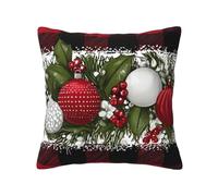 Housse de coussin en forme de boule de Noël - 30 x 30 cm - Rouge buffle - Pour canapé, lit - Taie d'oreiller décorative lavable avec fermeture éclair invisible