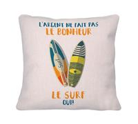 Housse de Coussin en Lin - Surf - l'argent ne Fait Pas Le Bonheur Sport Aquatique - 40 x 40 cm