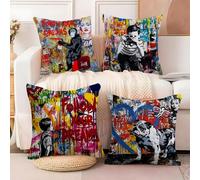 Housse de coussin en peluche douce B-Banksy Street G-Graffiti Art, housse de coussin de canapé, taie d'oreiller décorative double face, cadeau pour la maison 2604424725