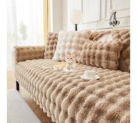 Housse de Coussin en Peluche Douce pour canapé en Fausse Fourrure de Lapin, Housse de canapé Duveteuse, antidérapante 1 2 3 Places(Brown,110x240cm)