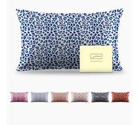 Housse de Coussin en Soie de mûrier avec Fermeture éclair, Taille Queen-Size, Douce, Respirante, Lisse et rafraîchissante pour Le Sommeil, Les Cheveux et la Peau (imprimé léopard/Bleu, 50 x 76 cm, 1