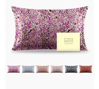 Housse de coussin en soie de mûrier avec fermeture éclair, taille Queen-size, douce, respirante, lisse et rafraîchissante pour le sommeil, les cheveux et la peau (imprimée léopard/peinture rose, 50 x