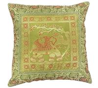 Housse de coussin en soie indien motif mandala d'éléphant indien en brocart de sari bohème pour décoration d'intérieur 40,6 x 40,6 cm Fermeture éclair Banarsi | Ethnique - Fait à la main -