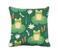 Housse de coussin en velours avec motif grenouilles et libellules mignonnes - Cadeau pour adolescentes - 45 x 45 cm - 45 x 45 cm - Cadeau d'anniversaire pour homme et femme