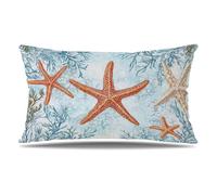 Housse de Coussin Étoile de Mer Taie d'oreiller 60x90 cm Lot de 1 en Velours Coussin Decoratif Impression Double Face avec Fermeture éclair Invisible Taie Oreiller, Decoration Maison, Blanc T9-197