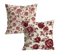 Housse de Coussin Exterieur 55x55cm, Durable et Lavable en Lin Carré Housse Coussin Decoration Paques à Motif Rouge Pivoine,Moderne Decoration Maison Taie Oreiller pour Extérieur Jardin Salon W-P-321