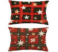 Housse de Coussin Extérieur 80x100 cm Lot de 2,Imperméable Aspect Lin Rouge Housse de Coussin de Jardin,Étoile Décoratif Rectangulaire Coussin Lombaire pour Salon de Jardin,Balcon Canapé Rattan M-P129