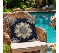 Housse de Coussin Exterieur Impermeable 25x25, Housse Coussin Décoratif Marine Mandala avec Fermeture Éclair Invisible, Impression double face Taie d'oreiller pour Balcon Extérieur Décoration, #51l