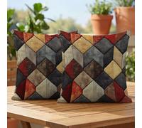 Housse de Coussin Exterieur Impermeable 50x50 Lot de 2,Housse Coussin Décoratif Rétro Géométrie avec Fermeture Éclair Invisible,Impression double face Taie d'oreiller pour Balcon Canapé Décor,#33l
