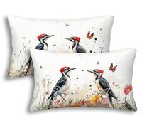 Housse de Coussin Extérieur Imperméable 50x80cm, Lot de 2 Housse Coussin Blanc Rectangulaire Lin Imperméable, Déperlant Double Face Oiseau Taie d'Oreiller Extérieur Jardin Chaise Balcon Terrasse -8568