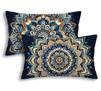 Housse de Coussin Extérieur Imperméable 50x80cm, Lot de 2 Housse Coussin Bleu Rectangulaire Lin Imperméable, Déperlant Double Face Mandala Taie d'Oreiller Extérieur Jardin Chaise Balcon Terrasse -8323