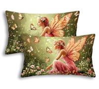 Housse de Coussin Extérieur Imperméable 50x80cm, Lot de 2 Housse Coussin Elfes Rectangulaire Lin Imperméable, Déperlant Double Face Ange Taie d'Oreiller Extérieur Jardin Chaise Balcon Terrasse -8591