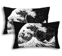 Housse de Coussin Extérieur Imperméable 50x80cm, Lot de 2 Housse Coussin Noir Rectangulaire Lin Imperméable, Déperlant Double Face Japon Taie d'Oreiller Extérieur Jardin Chaise Balcon Terrasse -7496