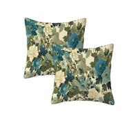 Housse de Coussin Exterieur Impermeable 90x90 cm Bleu Housse Coussin Salon de Jardin Exterieur Taie Oreiller, Lot de 2 Carrée Lin Taie d'oreiller Canapé Fleur, Chambre Patio Terrasse Decoration Z-709