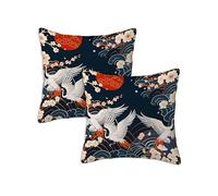 Housse de Coussin Exterieur Impermeable 90x90 cm Japon Housse Coussin Salon de Jardin Exterieur Taie Oreiller,Lot de 2 Carrée Lin Taie d'oreiller Canapé Oiseaux,Chambre Patio Terrasse Decoration Z-969