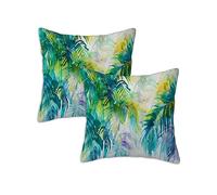 Housse de Coussin Exterieur Impermeable 90x90 cm Tropical Housse Coussin Salon de Jardin Exterieur Taie Oreiller, Lot de 2 Carrée Lin Taie d'oreiller Canapé Plantes, Patio Terrasse Decoration Z-965