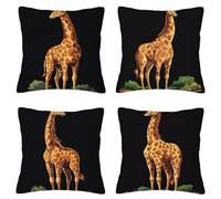 Housse de Coussin Exterieur Impermeable Noir Housse Coussin 50x50cm, Carré Imperméable Lin Taie Oreiller Girafe Lot de 4 Decoration Maison Salon Taie d'oreiller pour Decoration Jardin Exterieur J-45