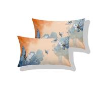 Housse de Coussin Extérieure Imperméable en 50 x 70 cm, Lot de 2 Taie d'oreiller Lin, orange Papillon Oreiller Lombaire Rectangle, Housse Coussin Salon de Jardin Exterieur, Décorative Moderne S0-194