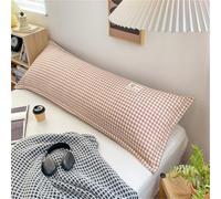 Housse de coussin extra longue en coton et lin pour coussin de sommeil long, canapé, dossier, banc de chevet, traversin décoratif, respirant et doux (petite grille marron, 48 x 120 cm)