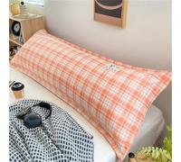 Housse de coussin extra longue en coton et lin pour coussin de sommeil long, canapé, dossier, banc de chevet, traversin décoratif, respirante et douce (grille orange, 48 x 120 cm)