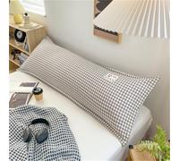 Housse de coussin extra longue en coton et lin pour coussin de sommeil long, canapé, dossier, banc de chevet, traversin décoratif, respirant et doux (petite grille grise, 48 x 120 cm)