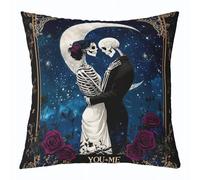 Housse De Coussin Fleurs De Roses Gothiques d'amour Squelette d'halloween 45X45Cm Housse Coussin Polyester Respirant Taie Oreiller pour Lit Balcon Canapé