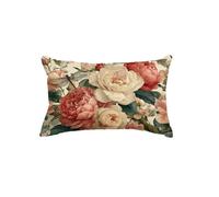 Housse de Coussin Floral Taie d'oreiller 35x50 cm Lot de 1 en Lin Coussin Decoratif avec Fermeture éclair Invisible Taie Oreiller Rectangulaire pour Decoration Maison Salon Automne, Pivoine Q9-387