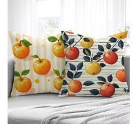 Housse de Coussin Fruit Housse Coussin Exterieur Bande, Taie d'oreiller 65x65cm Protege Oreiller Lot de 2 Tissu Velours Doux Lavable avec Fermeture éclair Invisible Pour Chambre Décoration R1-179